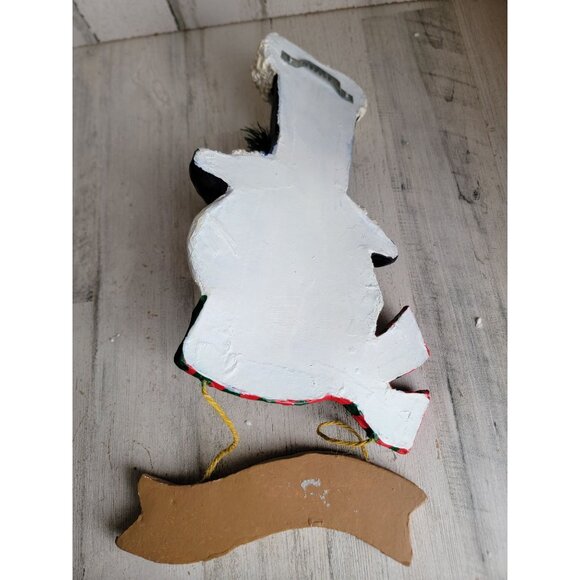 Vintage paper mache happy holiday snowman face hanging sign Xmas decor - Picture 6 of 6
